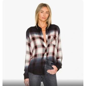 Rails Women’s Hunter Ivory Smoke Dip Dye Button Down Flannel Shirt Size Small